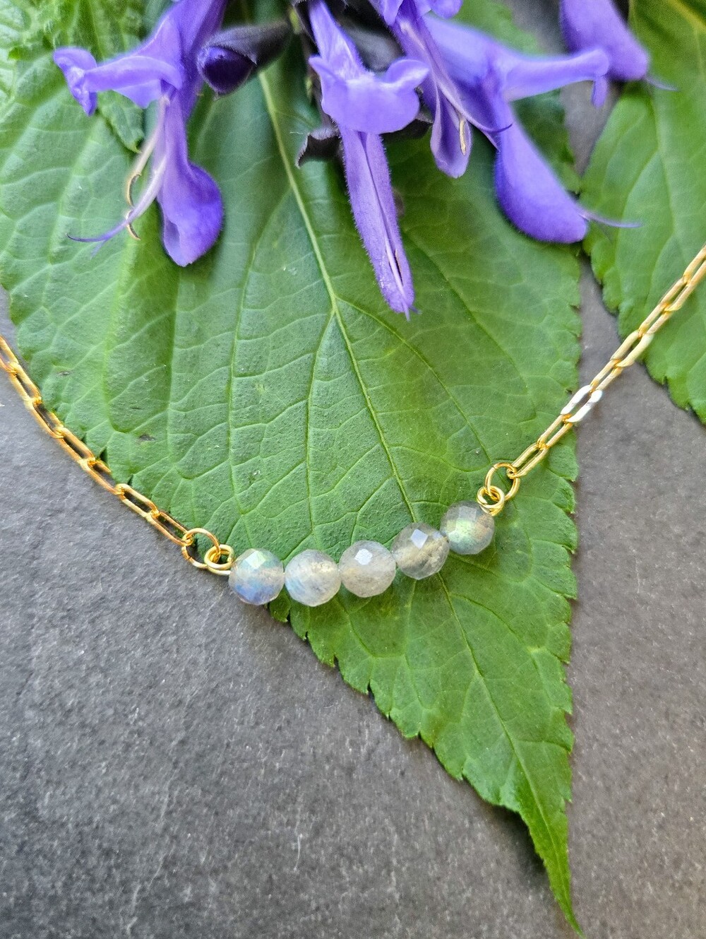NWT Labradorite 24k Gold-Plated Paperclip Bracelet🌳